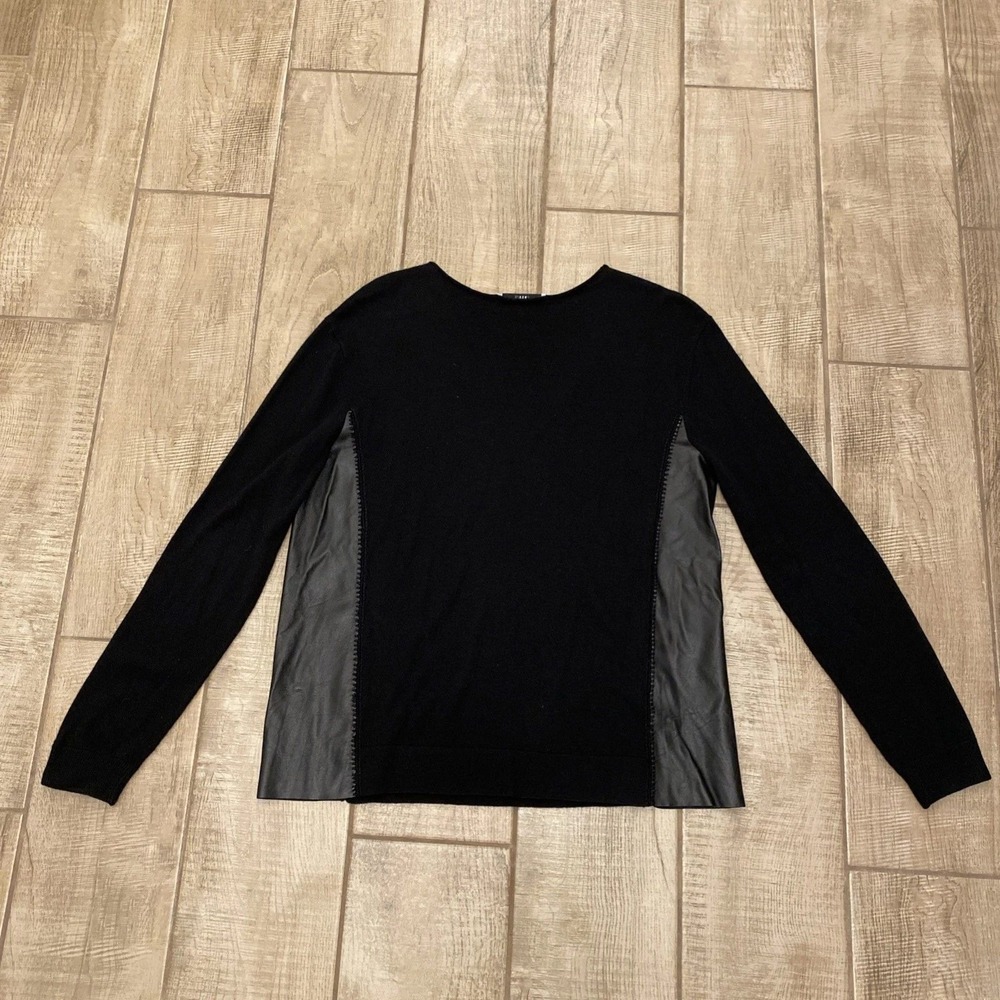 Robert Rodriguez Sweater L Black Silk Wool Leather Panels Quiet Luxury Goth Top - Picture 2 of 8